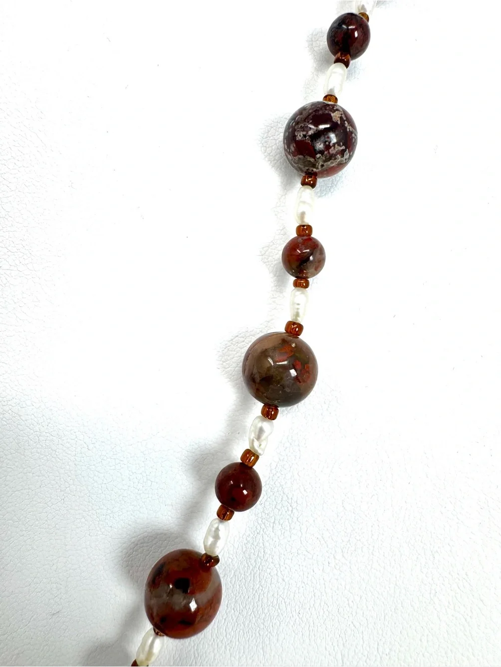 Vintage Natural Brecciated Jasper & Freshwater Pearl Beaded Strand Necklace